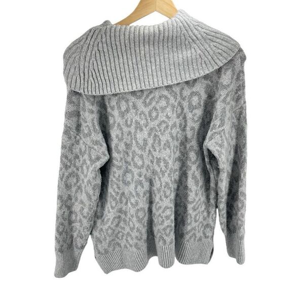 Rachel Zoe Women's Knitted Cowl Neck Leopard Print Pullover Sweater Gray Medium - Picture 11 of 11
